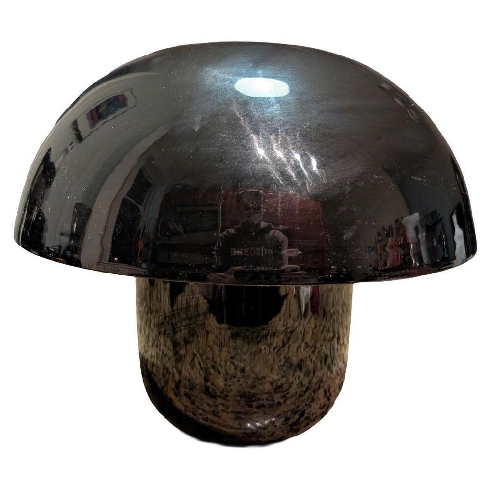 Glossy Black Metal Mushroom Table Lamp 11.5" Shade Tested Working